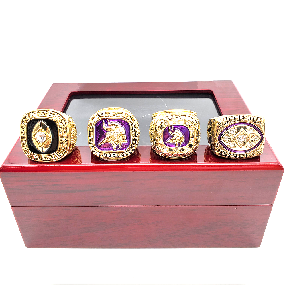 Minnesota Vikings - NFC Championship Super Bowl 4 Ring Set W Wooden Display  Box