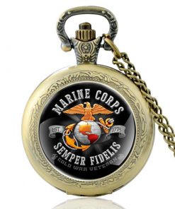 Bronze Classic United States Semper Fidelis Marines Quartz Pocket Watch Retro Men Women Pendant Necklace Watches Gifts